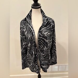 Onque Casual Women’s Lightweight Zebra Print Zip-Up Jacket, black and grey, L